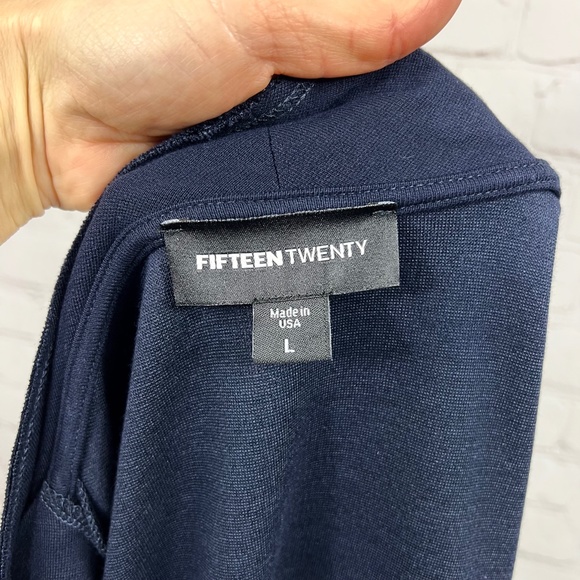 ⏳••NWOT |•FIFTEEN TWENTY•| Navy Blue Drape Leather Patch Cardigan•• - Picture 9 of 14